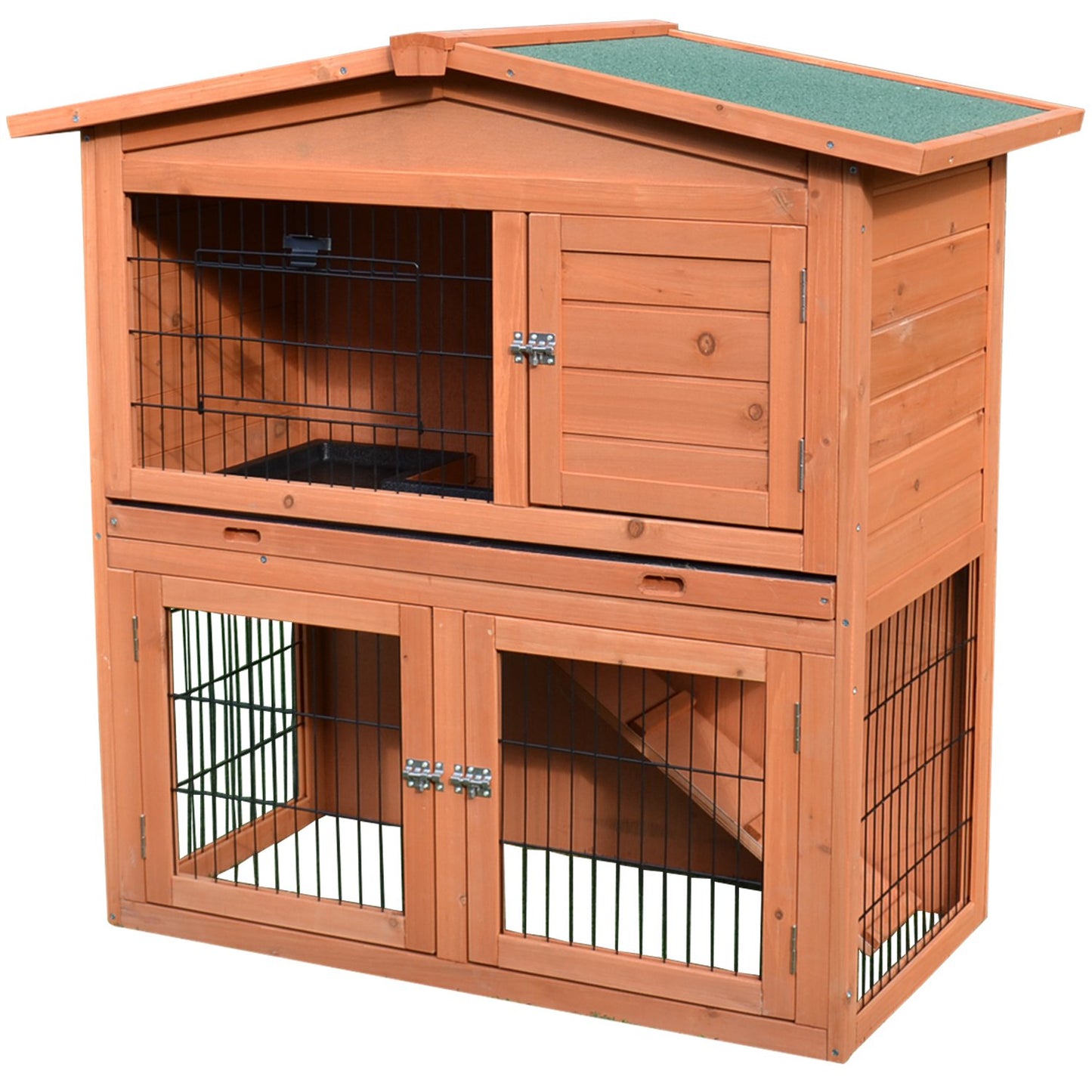 Photo of PawHut 2 Tier Rabbit Hutch Guinea Pig Hutch Ferret Cage with Ramp Slide Out Tray for Indoor Outdoor 100.5 x 55 x 101 cm in cm colour on a white background