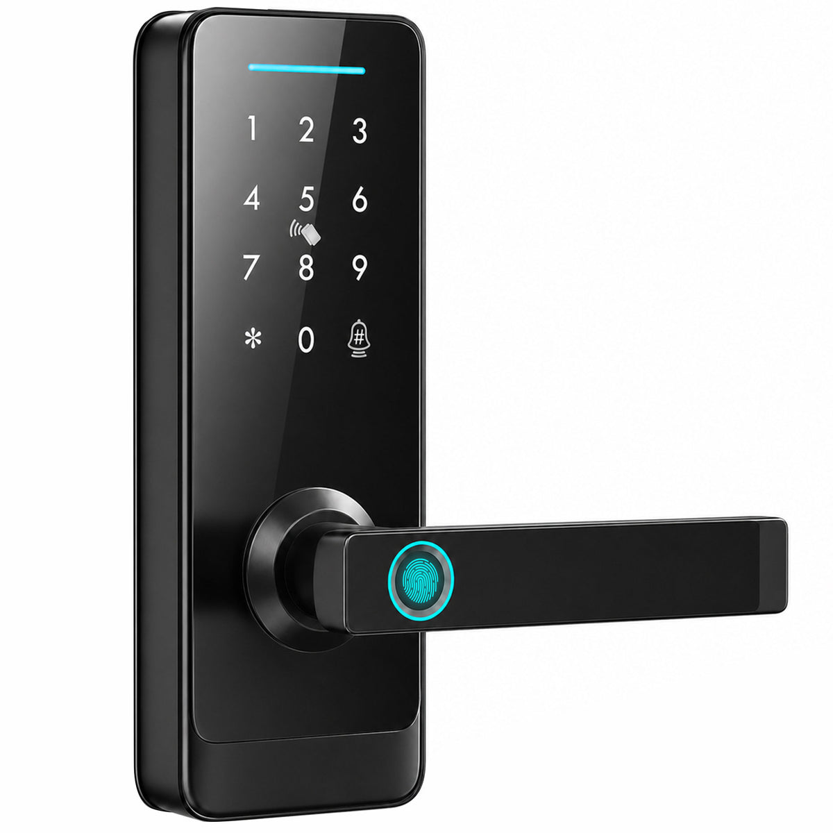 Photo of HOMCOM Smart Door Lock, 5-in-1 (Fingerprint/Passcode/Bluetooth APP/NFC Card/Key), Built-in Doorbell, Keyless Electronic Lock in Lock colour on a white background