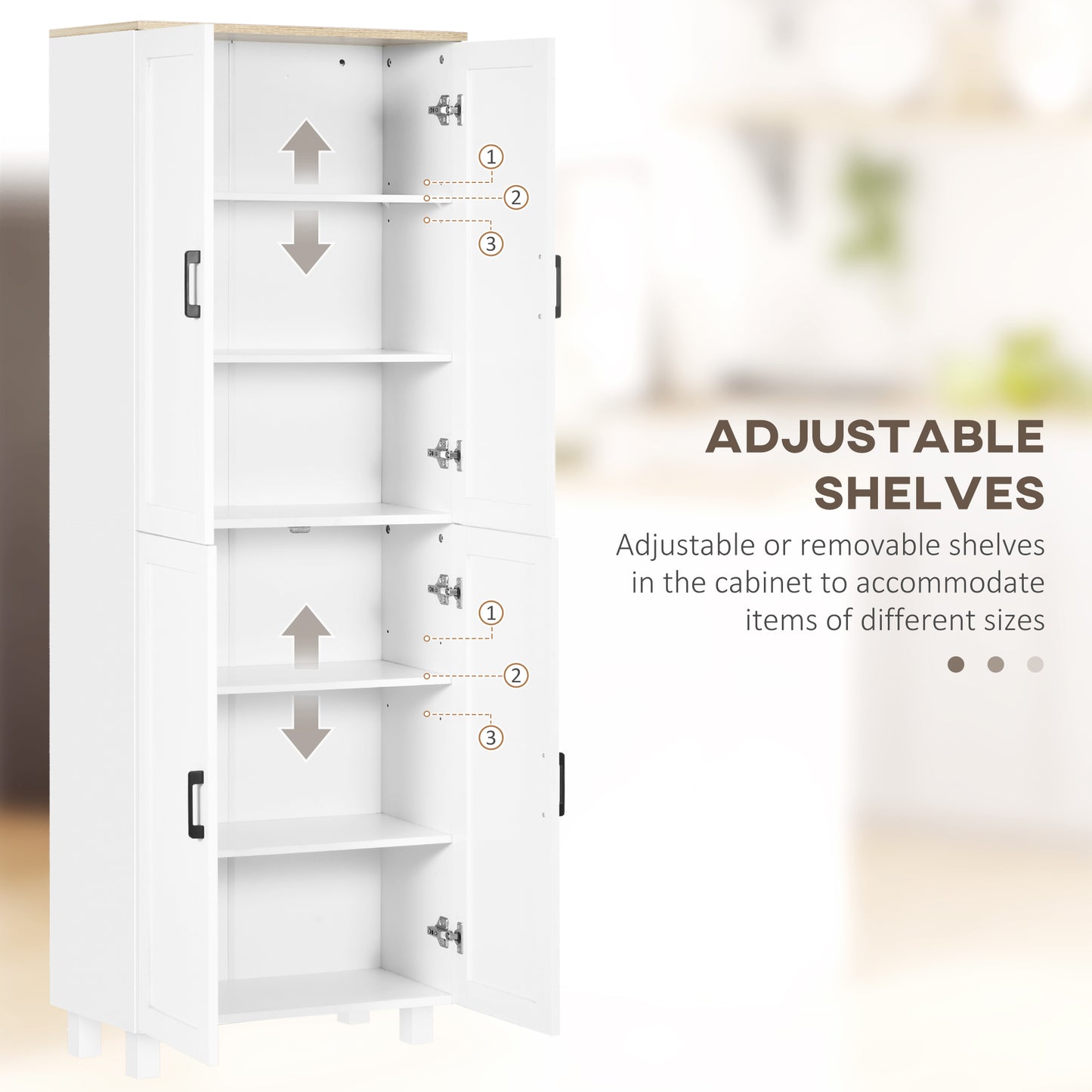 HOMCOM Freestanding Kitchen Cupboard, 4-Door Storage Cabinet Organiser with Adjustable Shelves White Wood Effect