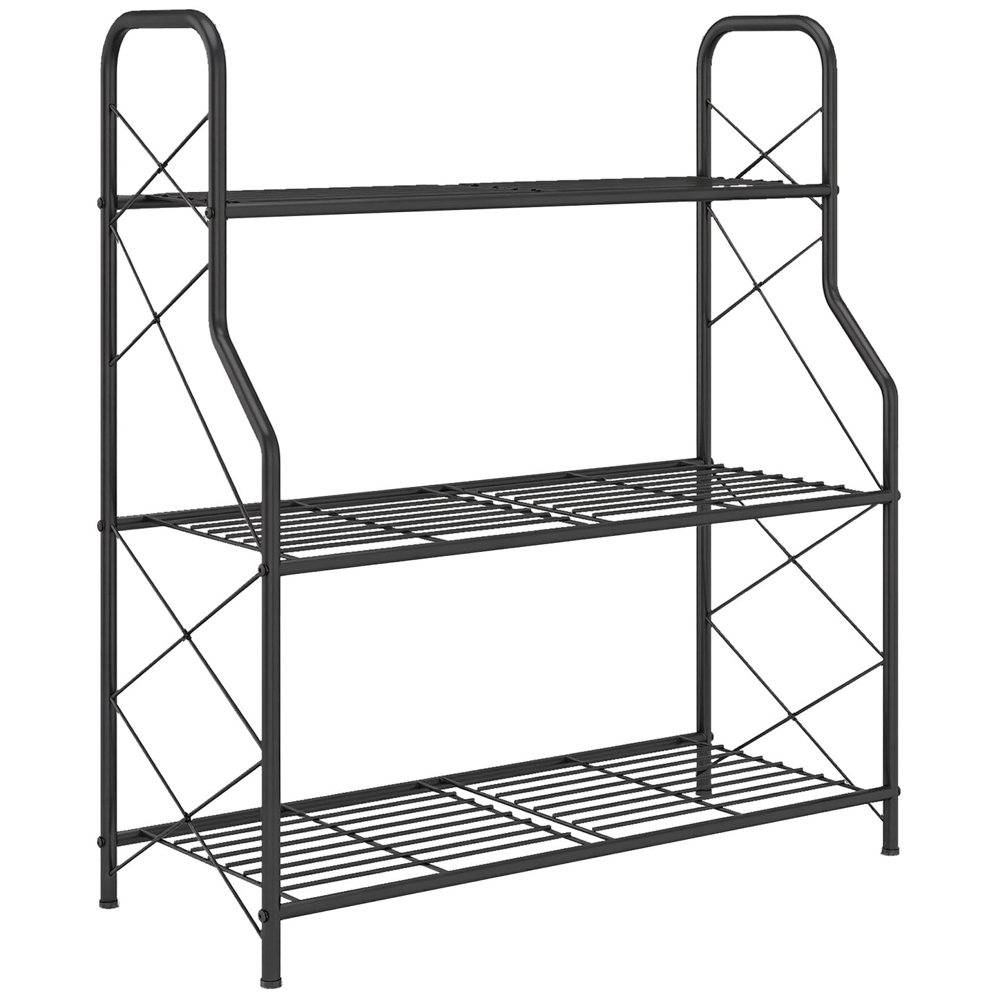 Photo of Outsunny 3-Tier Metal Plant Stand, Heavy Duty Ladder Shelf Potted Plants Display Rack, Indoor Outdoor Flower Pot Holder in Holder colour on a white background