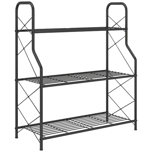 Photo of Outsunny 3-Tier Metal Plant Stand, Heavy Duty Ladder Shelf Potted Plants Display Rack, Indoor Outdoor Flower Pot Holder in Holder colour on a white background