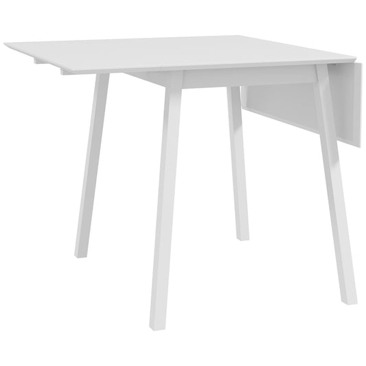 Photo of HOMCOM Solid Wood Folding Dining Table, Drop Leaf Table for 2-4 People, Rectangle Kitchen Table for Small Space, White in White colour on a white background