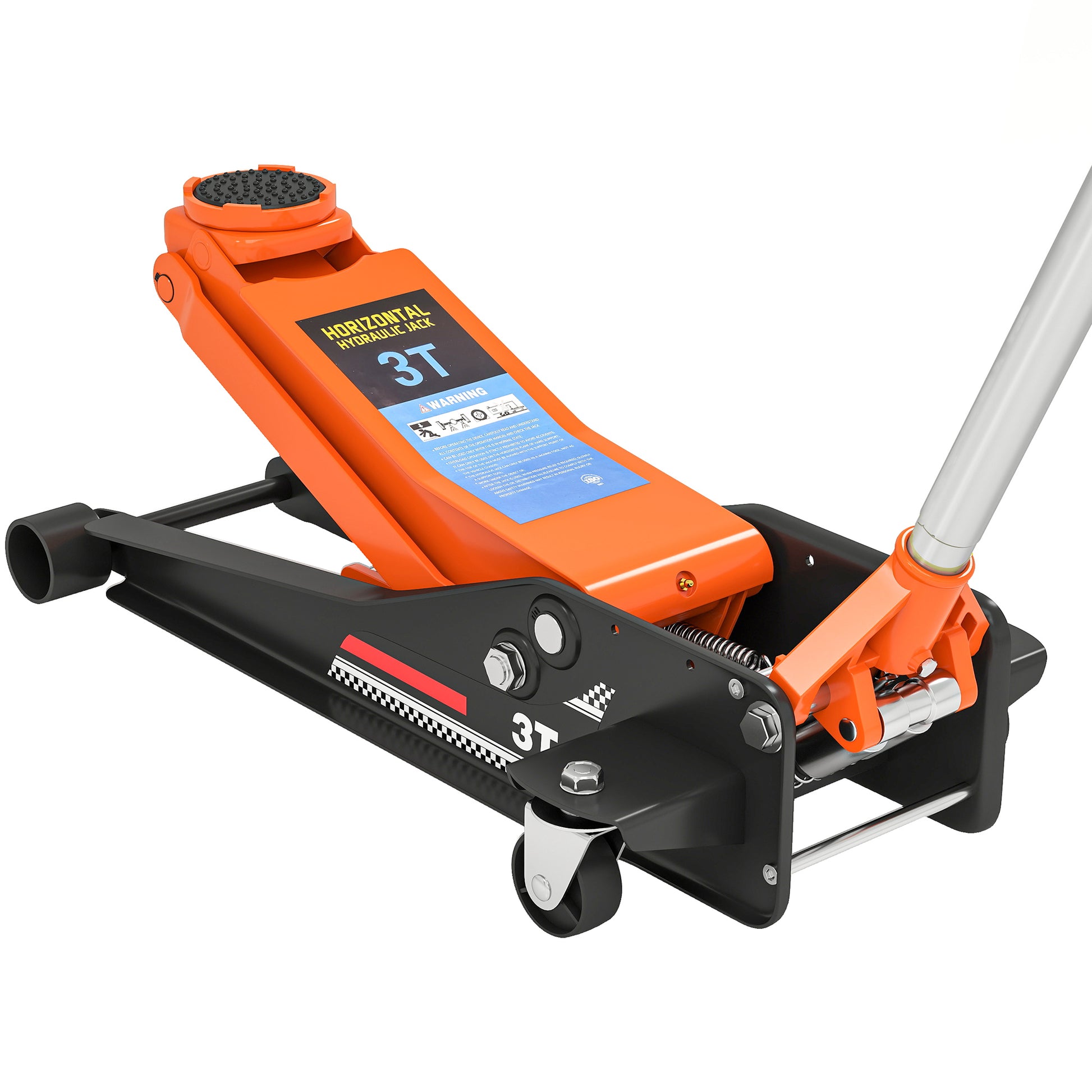 Photo of HOMCOM 3 Ton Hydraulic Low-Profile Floor Jack, with 7.5-50.5cm Lifting Range, Wheels, Orange in Orange colour on a white background