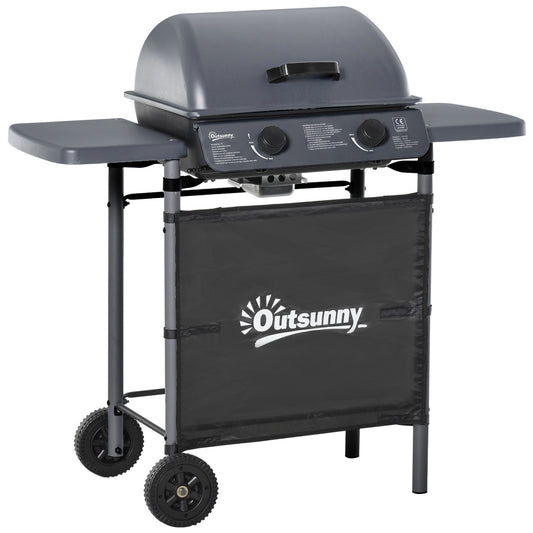 Photo of Outsunny 2 x 2.8kW Burner Gas BBQ - Grey in Grey colour on a white background