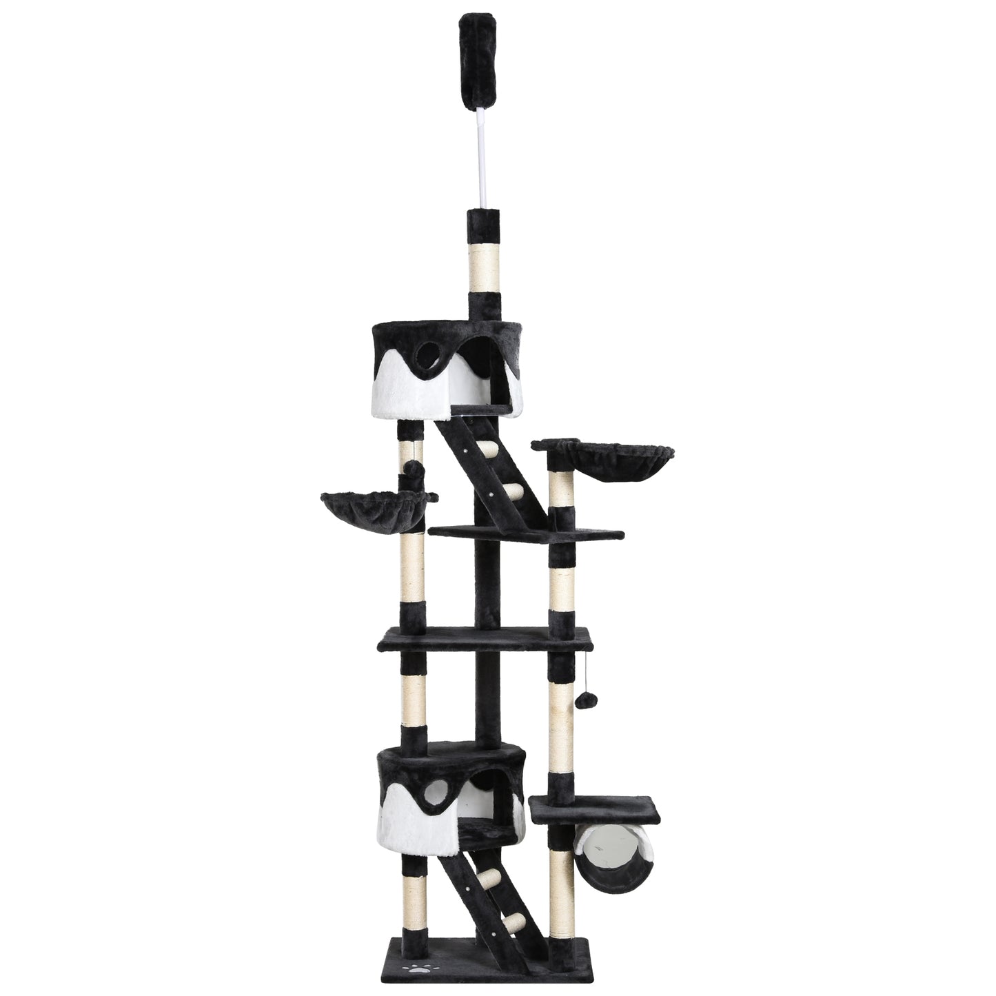 Photo of PawHut Floor-to-Ceiling Cat Tree for Indoor Cats, 240-260cm Adjustable Cat Tree - White in White colour on a white background