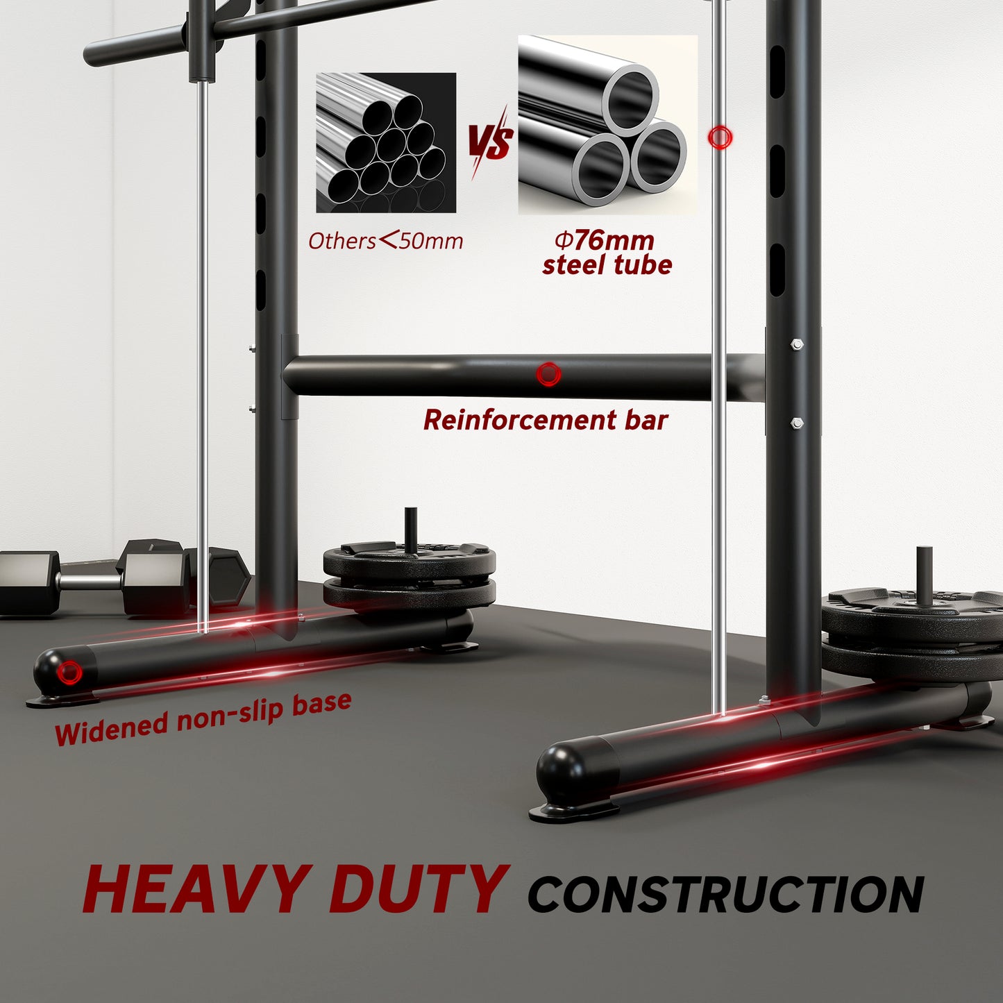 HOMCOM Adjustable Squat Rack, with Pull Up Bar, Barbell Bar for Home Gym