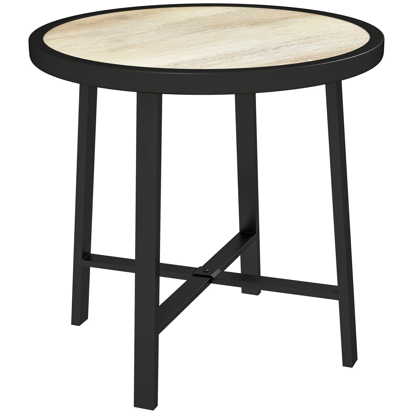Photo of Outsunny Round Small Garden Table, 50.5cm Outdoor Side Table with SPC Tabletop, Metal Frame and Anti-slip Foot Pads for Garden, Balcony, Nature Wood Finish in Finish colour on a white background