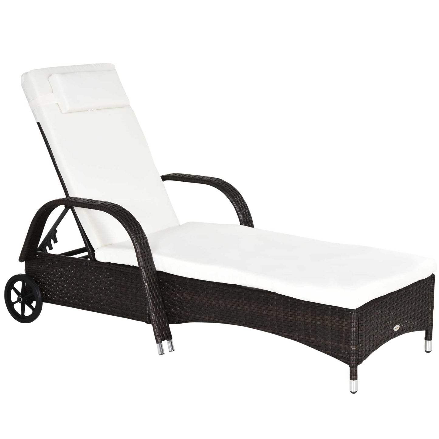 Photo of Outsunny Brown Rattan Sun Lounger w/ Adjustable Steel Frame,200Lx73Wx56-103H cm in cm colour on a white background