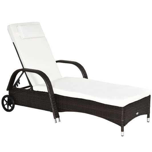 Photo of Outsunny Brown Rattan Sun Lounger w/ Adjustable Steel Frame,200Lx73Wx56-103H cm in cm colour on a white background