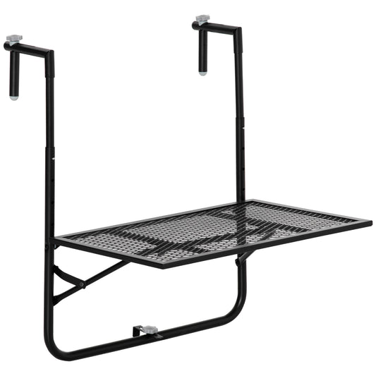 Photo of Outsunny Balcony Hanging Table, Metal Wall Mount Desk, Adjustable Folding Balcony Deck Table for Patio and Garden, Black in Black colour on a white background