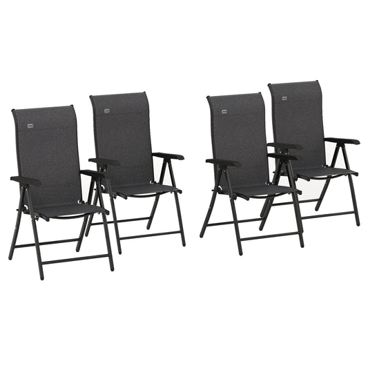 Photo of Outsunny Set of Four Folding Garden Chairs, with Seven-Position Adjustable Backs, Grey in Grey colour on a white background