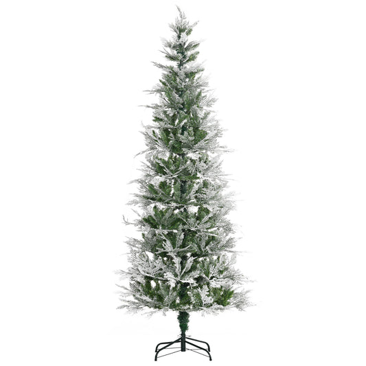 Photo of HOMCOM 7 Ft Pencil Snow Flocked Artificial Christmas Tree with Realistic Cypress Branches, Auto Open, Green in Green colour on a white background