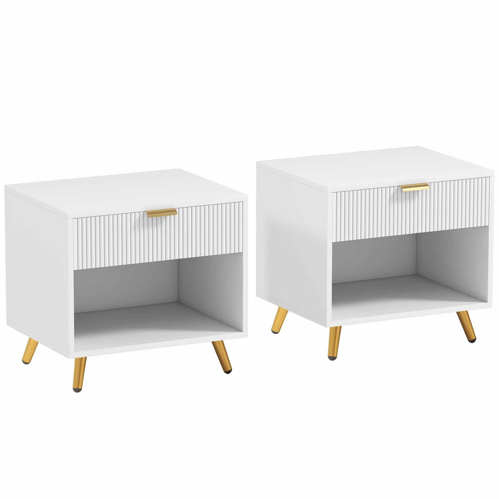 Photo of HOMCOM Bedside Tables Set of 2, Bedside Cabinets With Drawer and Open Compartment, Nightstands With Handle for Bedroom, Living Room, White in White colour on a white background
