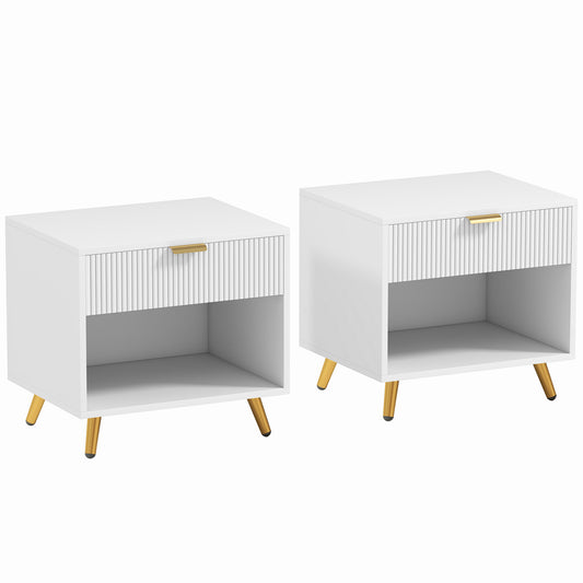 Photo of HOMCOM Bedside Tables Set of 2, Bedside Cabinets With Drawer and Open Compartment, Nightstands With Handle for Bedroom, Living Room, White in White colour on a white background