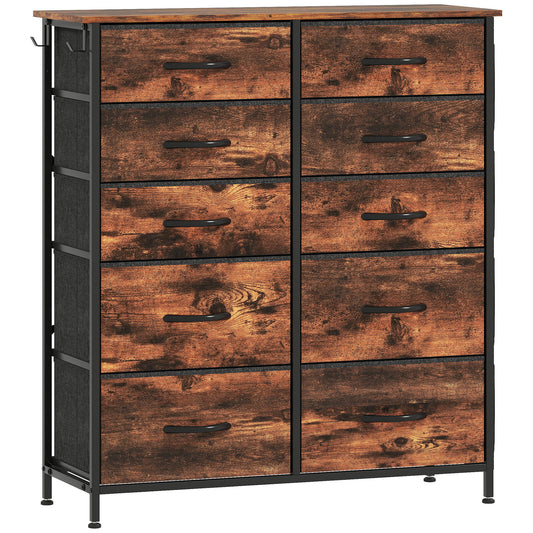 Photo of HOMCOM Chest of Ten Fabric Drawers - Rustic Brown in Brown colour on a white background