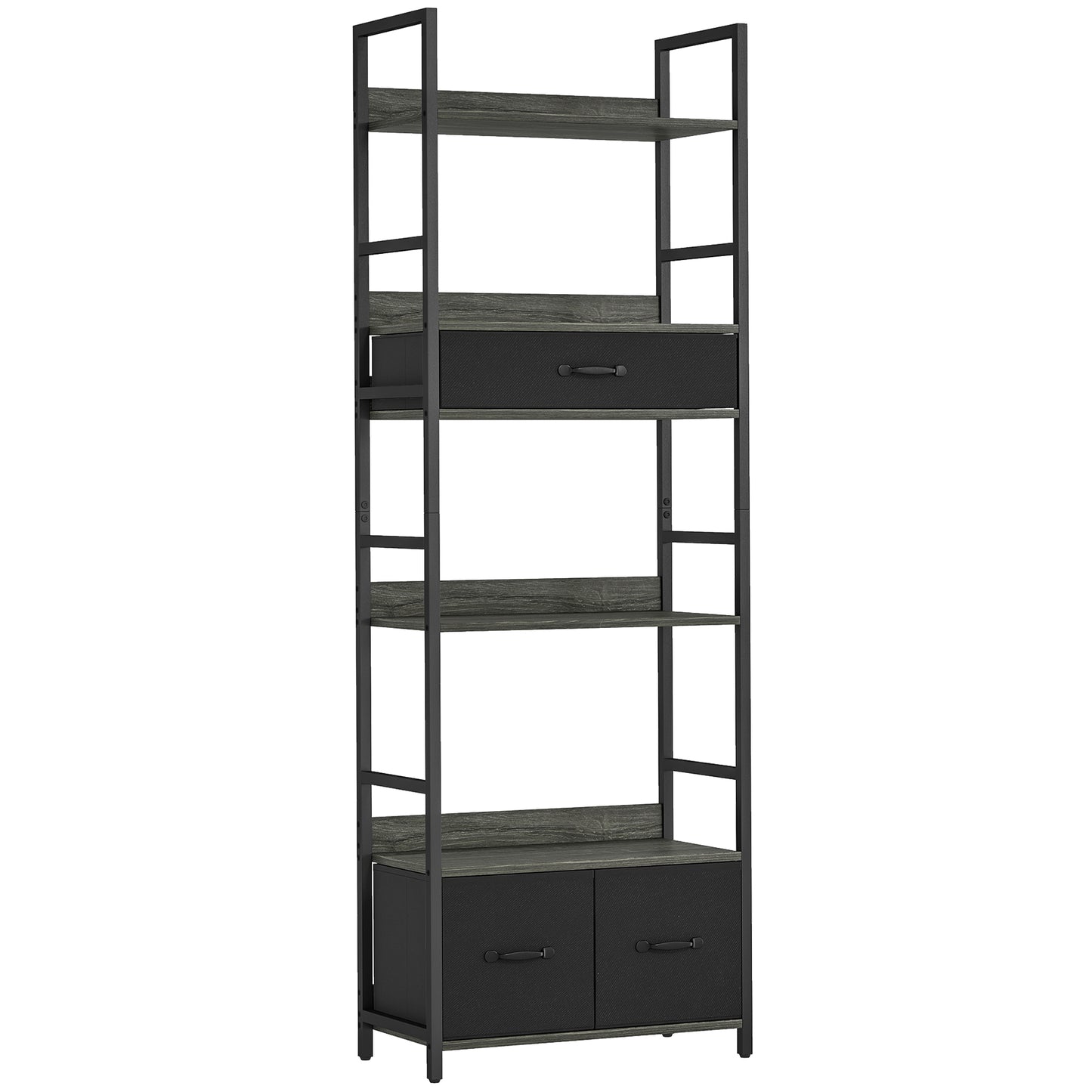 Photo of HOMCOM Industrial Style Bookcase, with 4 Shelves and 3 Fabric Drawers - Grey/Black in Grey/Black colour on a white background
