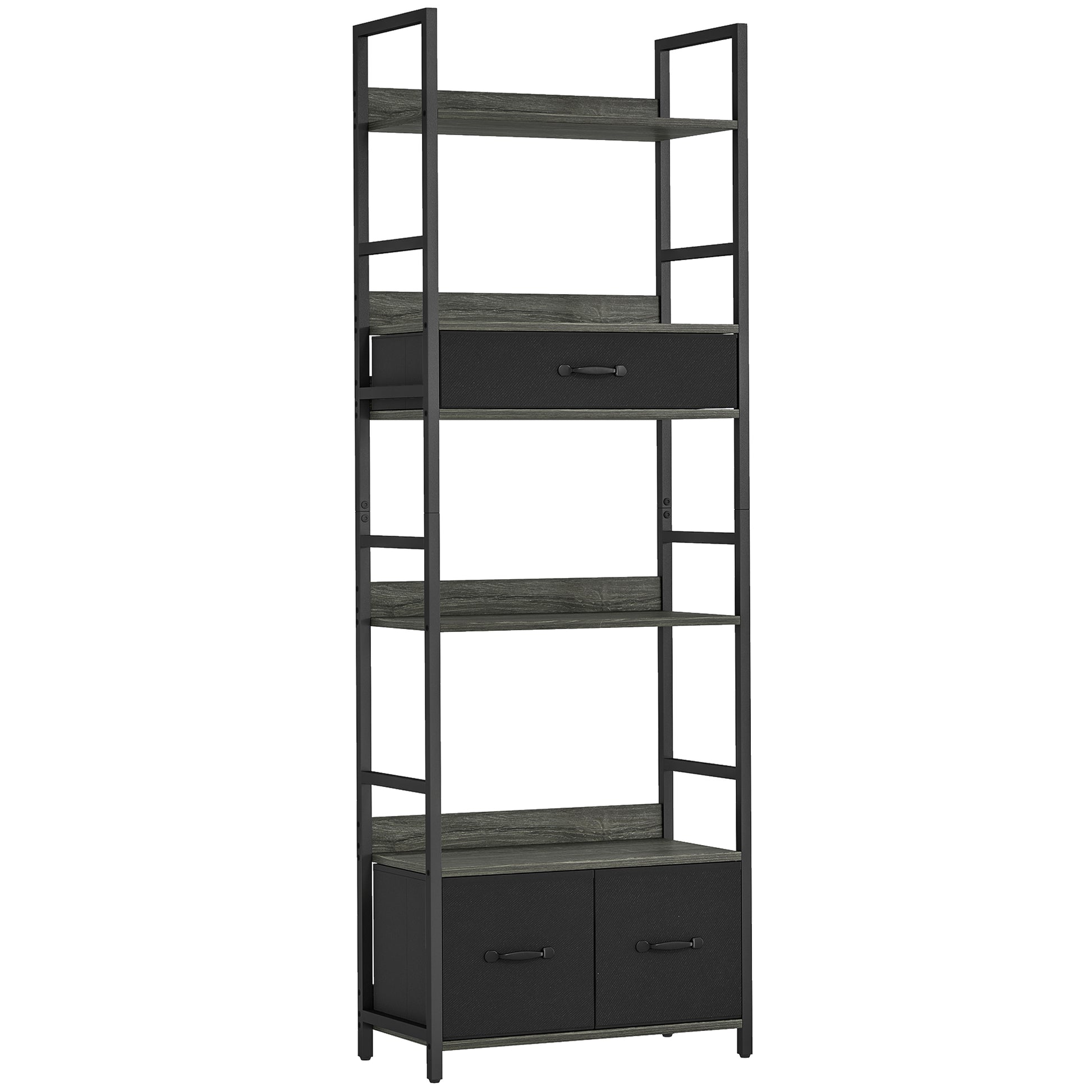 Photo of HOMCOM Industrial Style Bookcase, with 4 Shelves and 3 Fabric Drawers - Grey/Black in Grey/Black colour on a white background