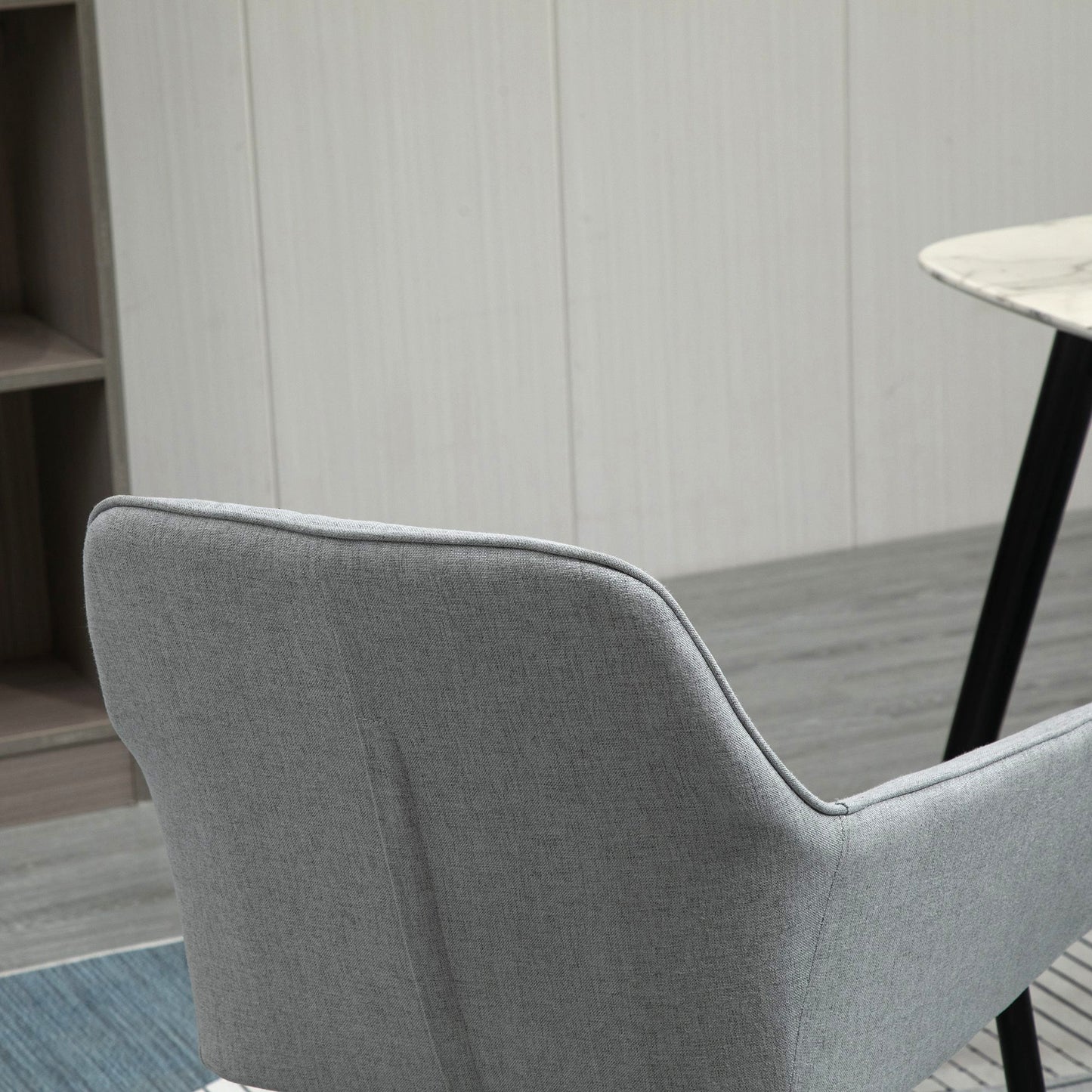 HOMCOM Dining Chairs Set of 2, Upholstered Linen Fabric Kitchen Chairs with Metal Legs for Living Room Dining Room, Light Grey