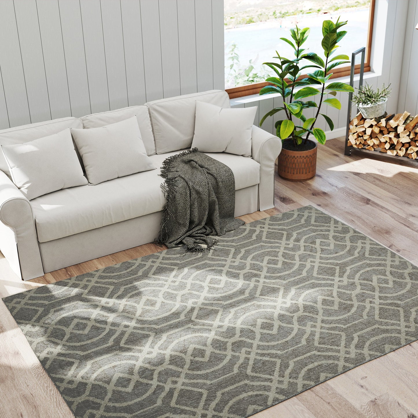 HOMCOM UV Resistant Indoor & Outdoor Area Rug, Easy-Cleaning Machine Washable Rug with Geometric Pattern for Patio, Garden, Kitchen, Bathroom or Living Room, 230 x 160 cm, Grey