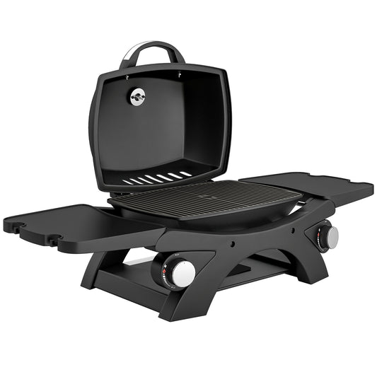 Photo of Outsunny 2 Burner Gas Grill with 2 Detachable Side Tables, 3.8 KW Steel Barbecue Grill with Cast Iron Grates, Lid, Thermometer in Thermometer colour on a white background