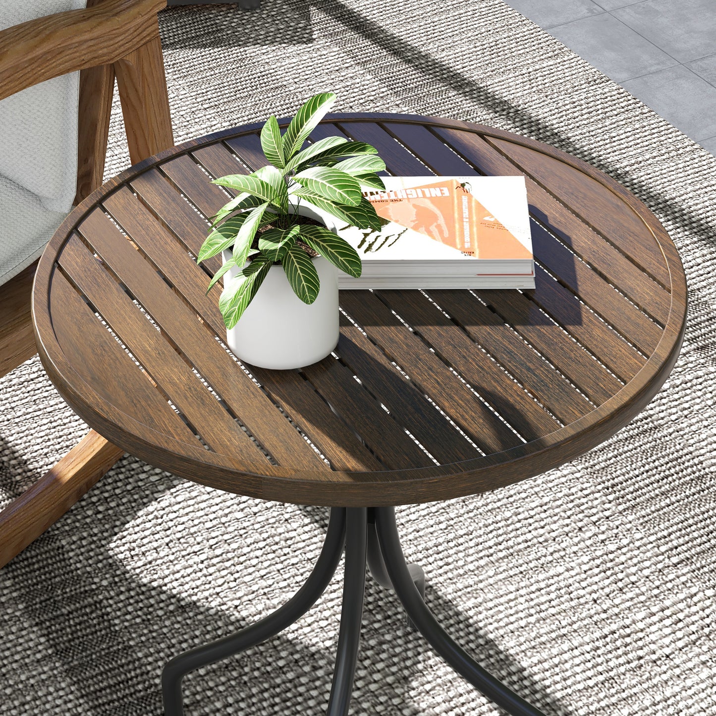 Outsunny Φ66cm Galvanised Steel Garden Table - Brown