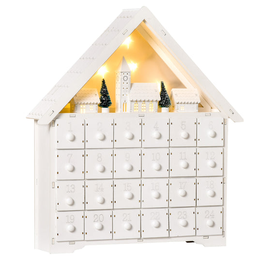 Photo of HOMCOM 24-Drawer Christmas Advent Calendar, Wooden Light-Up Traditional Decoration, Adults Kids Countdown Holiday House w/ Lights Handle White in White colour on a white background