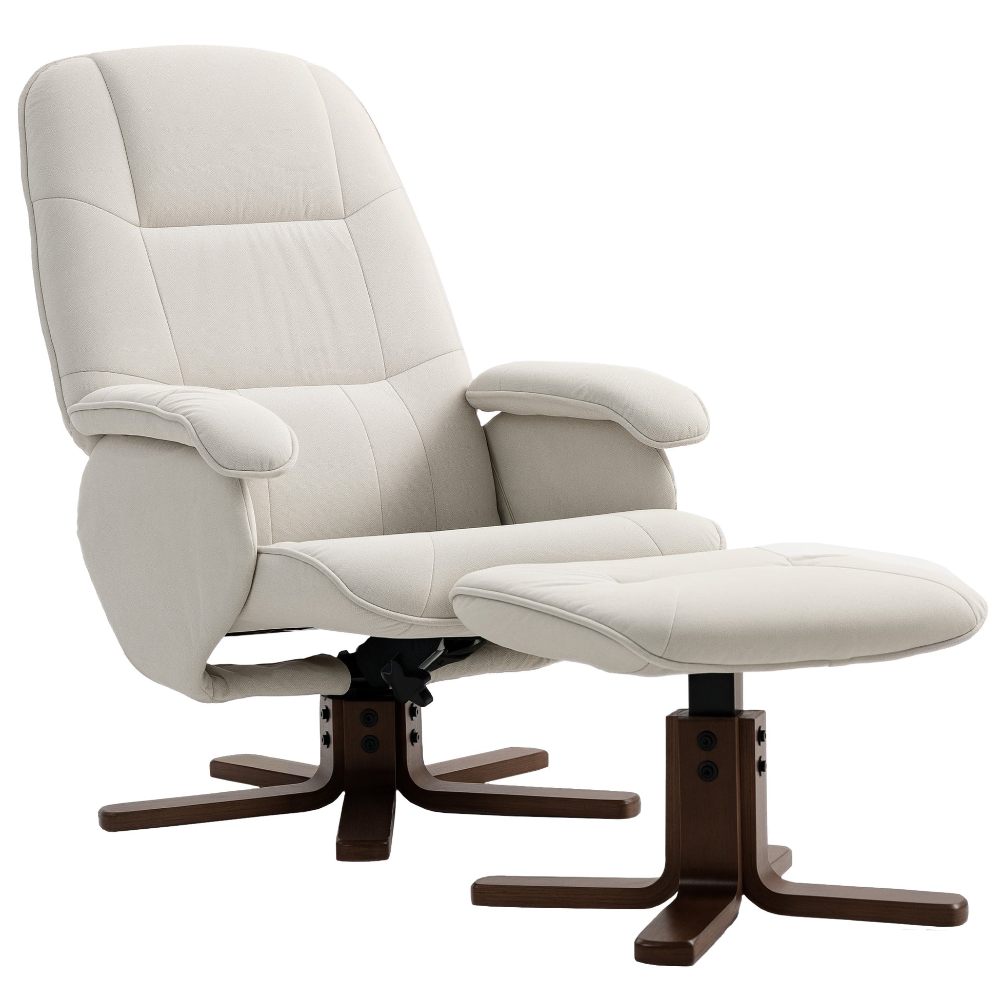 Photo of HOMCOM Linen Swivel Recliner Chair with Footstool, Upholstered Reclining Armchair with Wooden Base for Living Room, Beige in Beige colour on a white background