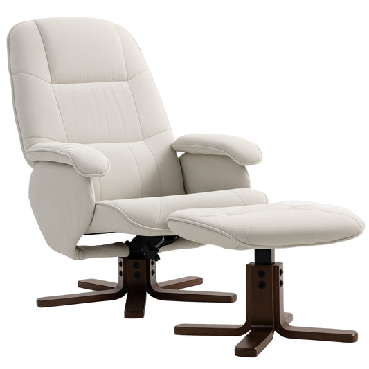Photo of HOMCOM Linen Swivel Recliner Chair with Footstool, Upholstered Reclining Armchair with Wooden Base for Living Room, Beige in Beige colour on a white background