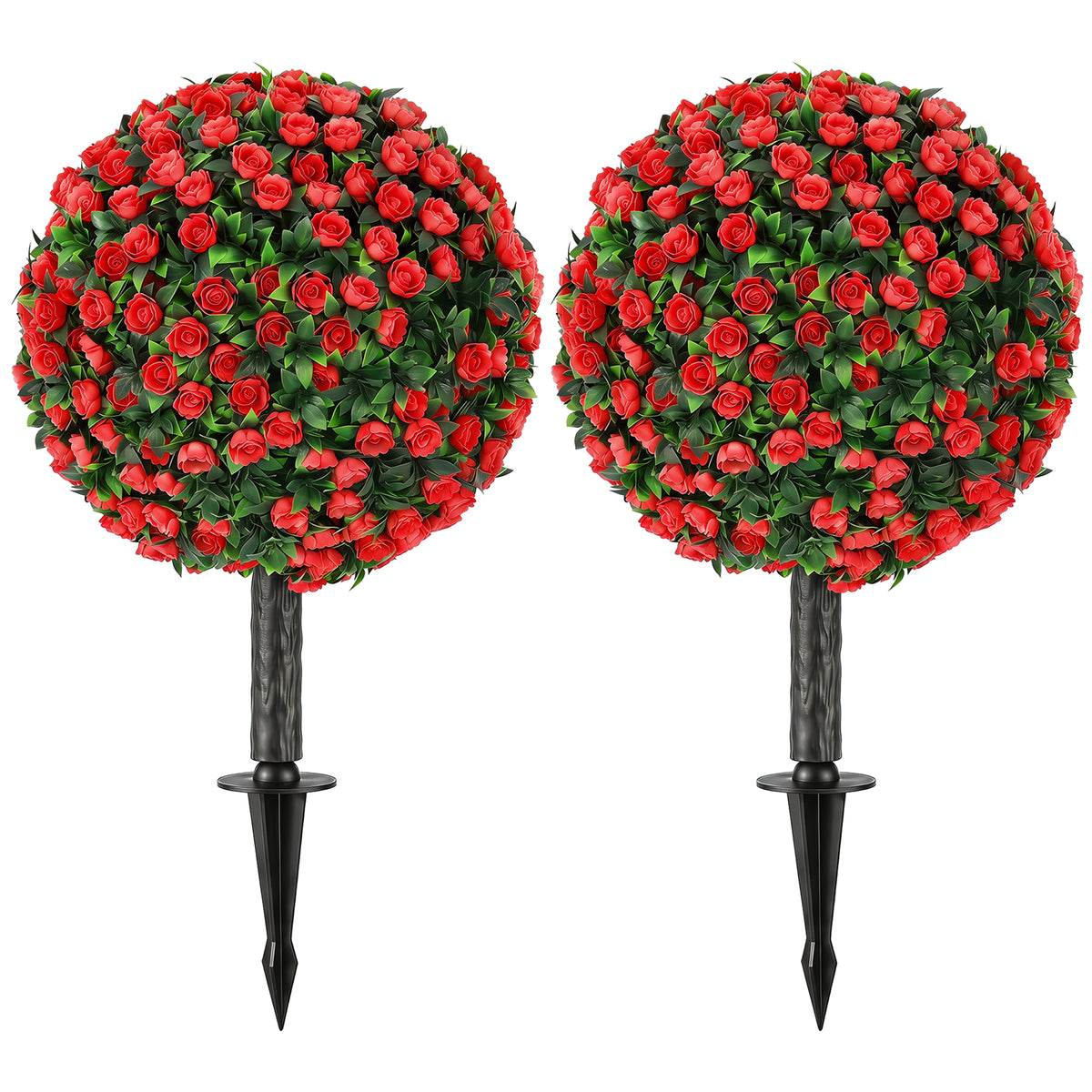Photo of HOMCOM Artificial Rose Topiary UV Resistant, 2-Pack Fake Plants, 55 cm, Red in Red colour on a white background