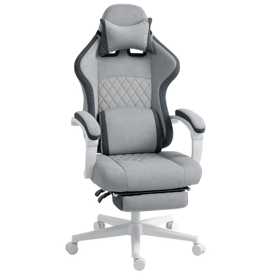 Photo of HOMCOM Gaming Chair, Gamer Computer Chair with Footrest, High Back, Lumbar Support, Adjustable Height, Swivel Wheels for Home Office, Grey in Grey colour on a white background