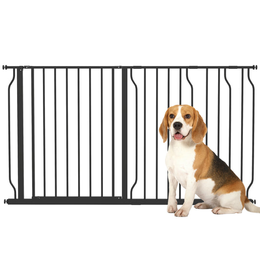 Photo of PawHut Extra Wide Dog Safety Gate, with Door Pressure, for Doorways, Hallways, Staircases - Black in Black colour on a white background