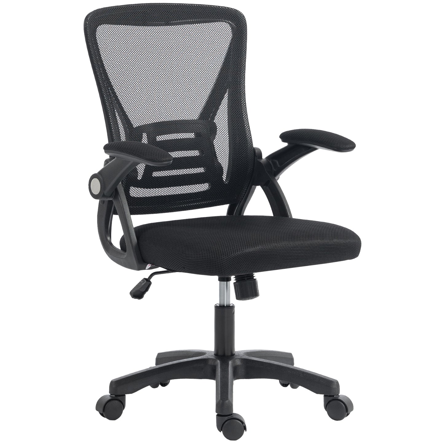 Photo of HOMCOM Office Chair, Mesh Desk Chair with Flip-up Armrests, Lumbar Support, Adjustable Height, Black in Black colour on a white background