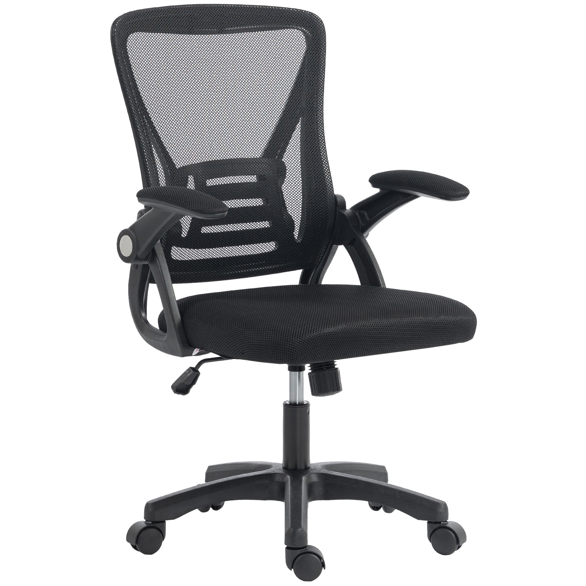 Photo of HOMCOM Office Chair, Mesh Desk Chair with Flip-up Armrests, Lumbar Support, Adjustable Height, Black in Black colour on a white background