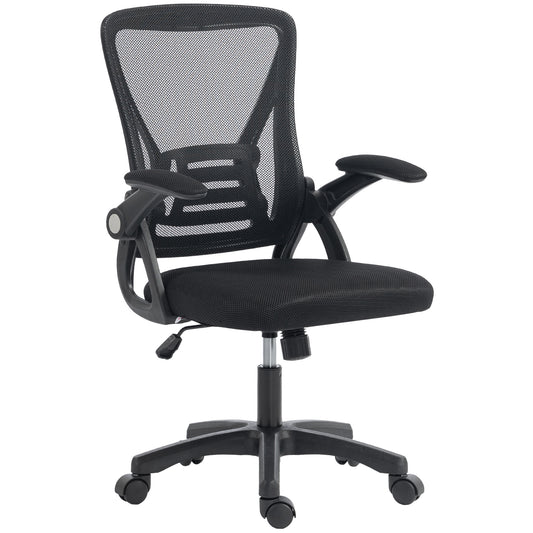 Photo of HOMCOM Office Chair, Mesh Desk Chair with Flip-up Armrests, Lumbar Support, Adjustable Height, Black in Black colour on a white background
