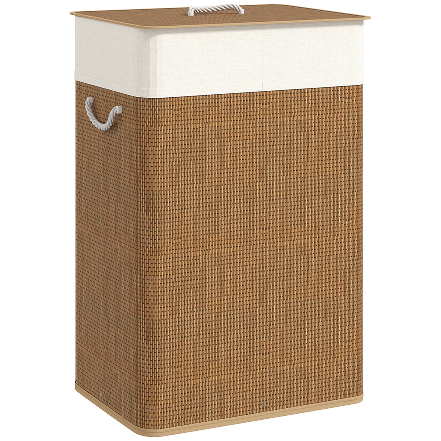 Photo of HOMCOM Bamboo Laundry Basket with Lid, 72L Laundry Hamper with Rope Handles, Washing Basket with Removable Washable Liner Bag for Bathroom, Bedroom, Brown in Brown colour on a white background