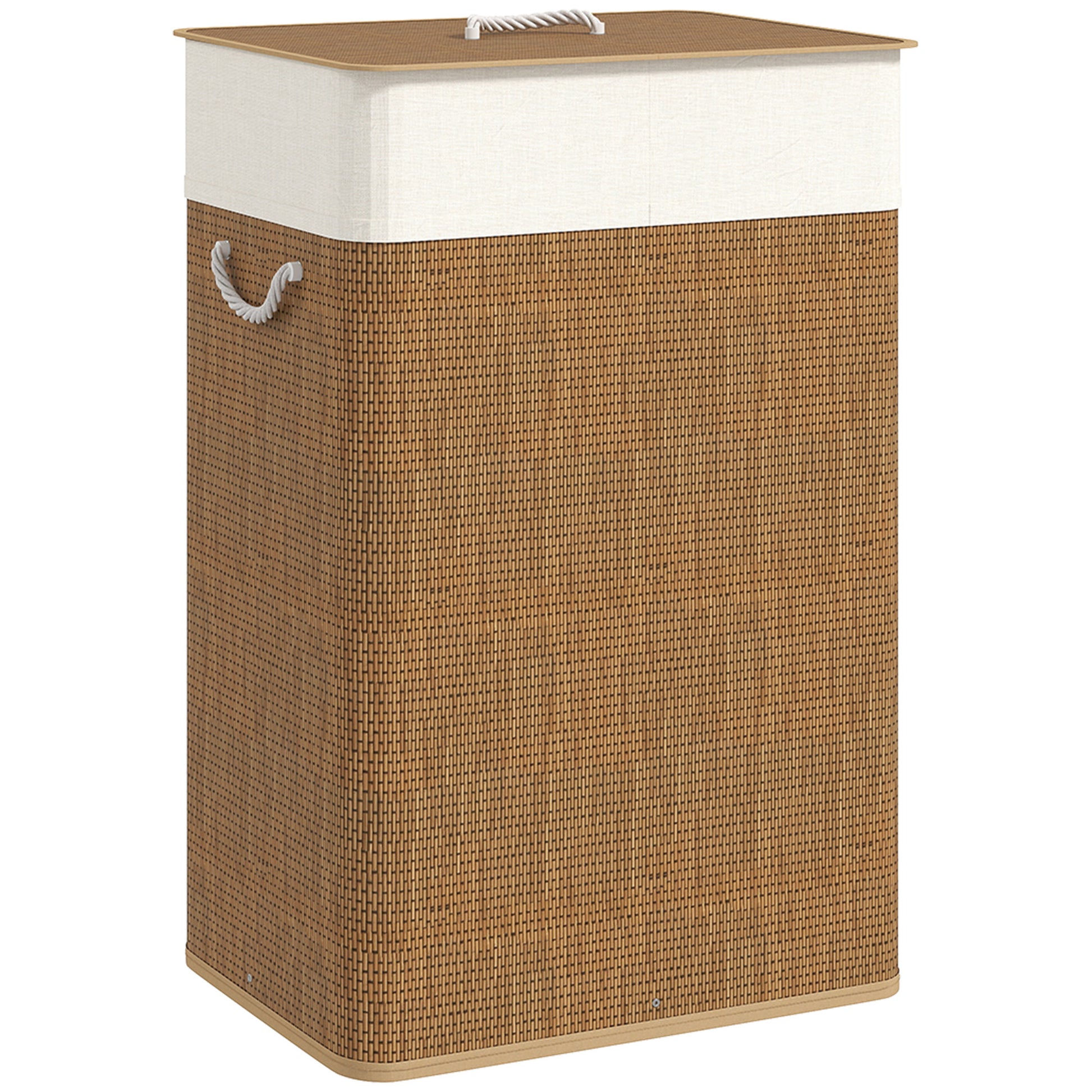 Photo of HOMCOM Bamboo Laundry Basket with Lid, 72L Laundry Hamper with Rope Handles, Washing Basket with Removable Washable Liner Bag for Bathroom, Bedroom, Brown in Brown colour on a white background