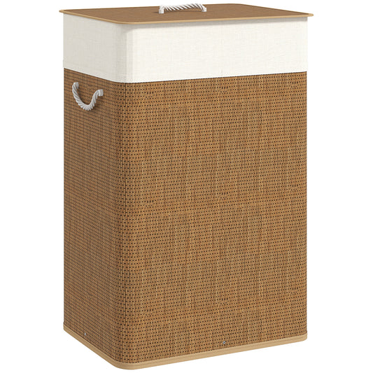 Photo of HOMCOM Bamboo Laundry Basket with Lid, 72L Laundry Hamper with Rope Handles, Washing Basket with Removable Washable Liner Bag for Bathroom, Bedroom, Brown in Brown colour on a white background