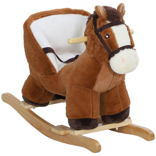 Photo of AIYAPLAY Kids Rocking Horse, Plush Ride on Horse, with Sound, Wood Base, for Ages 18-36 Months, Brown in Brown colour on a white background