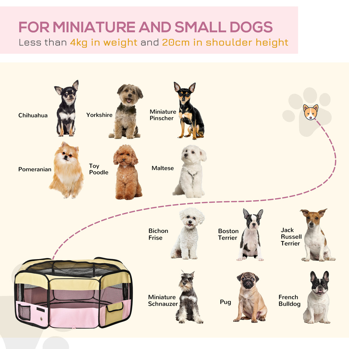 PawHut 600D Oxford Soft Fabric Kennel, Pet Whelping Box Lightweight Dog Cat Puppy Playpen Rabbit Guinea Pig Foldable Portable Play Pen in Pink With Carry Bag Small Dia 90 x 41Hcm