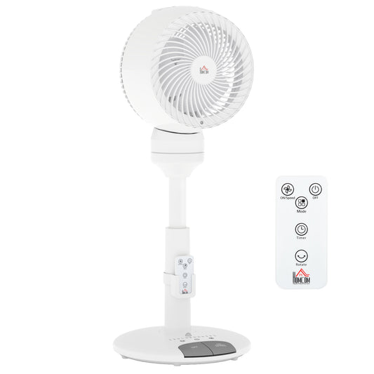 Photo of HOMCOM Standing Fan for Bedroom, 28" Pedestal Fan with Remote, 70° Oscillating, 90° Vertical Tilt, 3 Speeds, Adjustable Height, 7H Timer, Foot Button, White in White colour on a white background