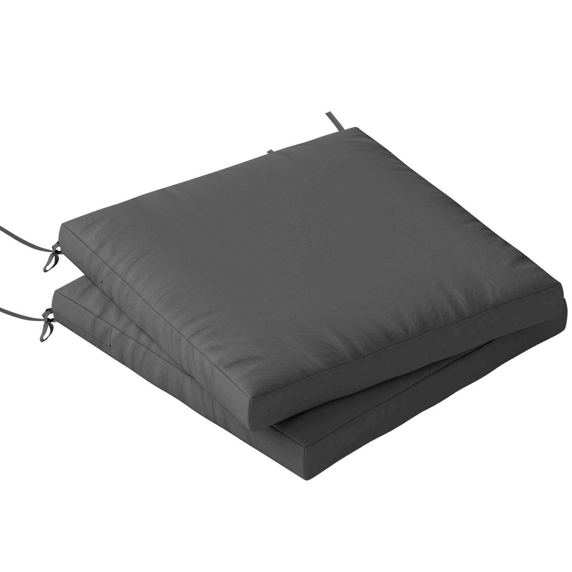 Photo of Outsunny Outdoor Seat Cushions Set of 2 with Ties, Waterproof Garden Seat Pads, Dark Grey in Grey colour on a white background