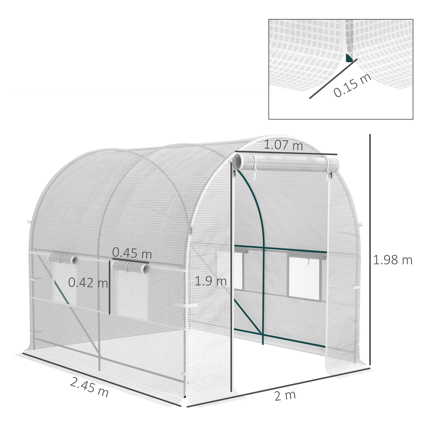 Outsunny 245 x 200cm Polytunnel Greenhouse - White