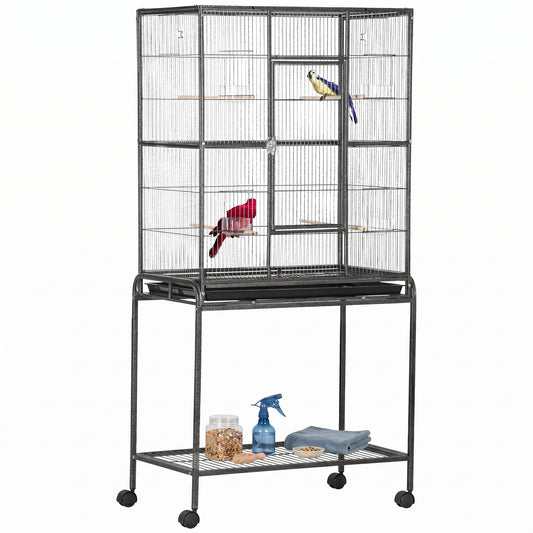 Photo of PawHut Large Bird Cage Budgie Cage with Stand, Storage Shelf, Wood Perch for Parrot Canary Parakeet Cockatiels, 81 x 48 x 162.5 cm in cm colour on a white background