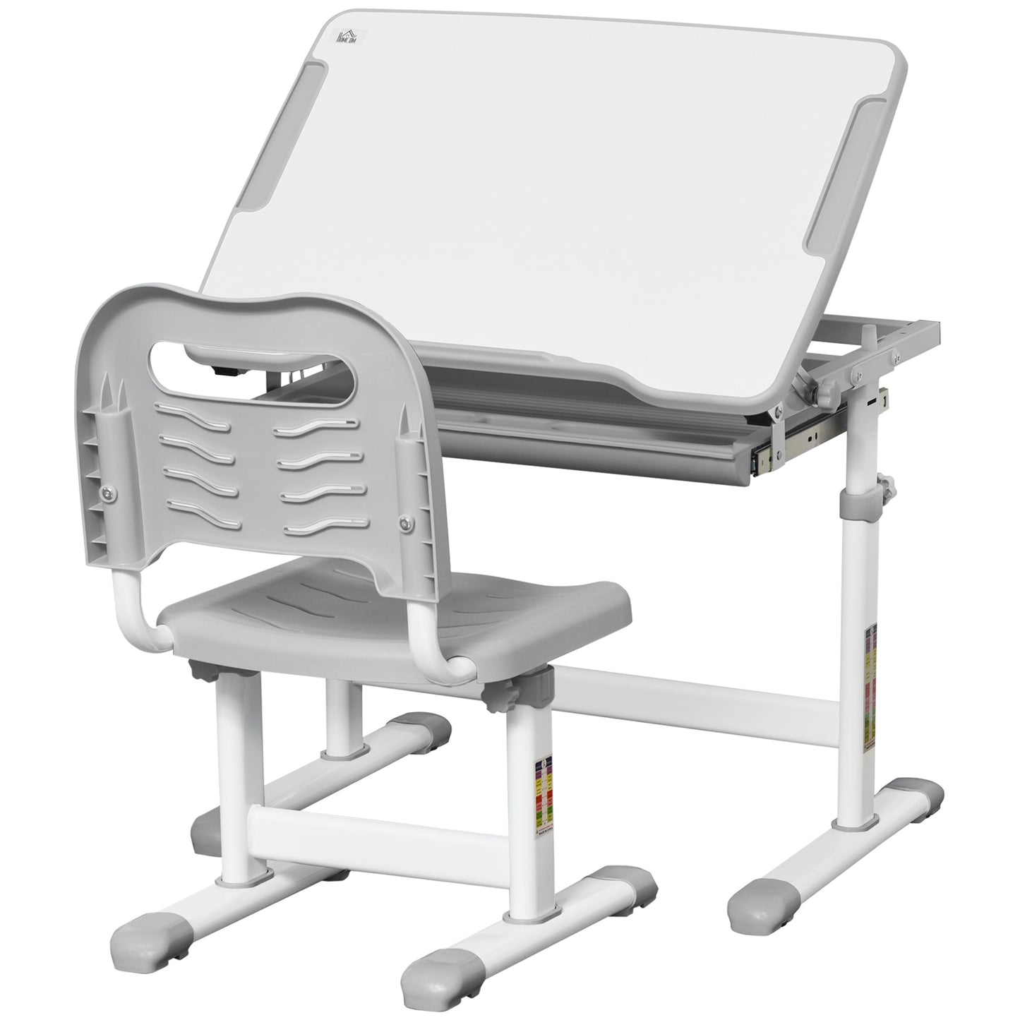 Photo of HOMCOM Kids Desk and Chair Set, Student Adjustable Writing Desk, with Drawer, Pen Slot, Hook - Grey in Grey colour on a white background