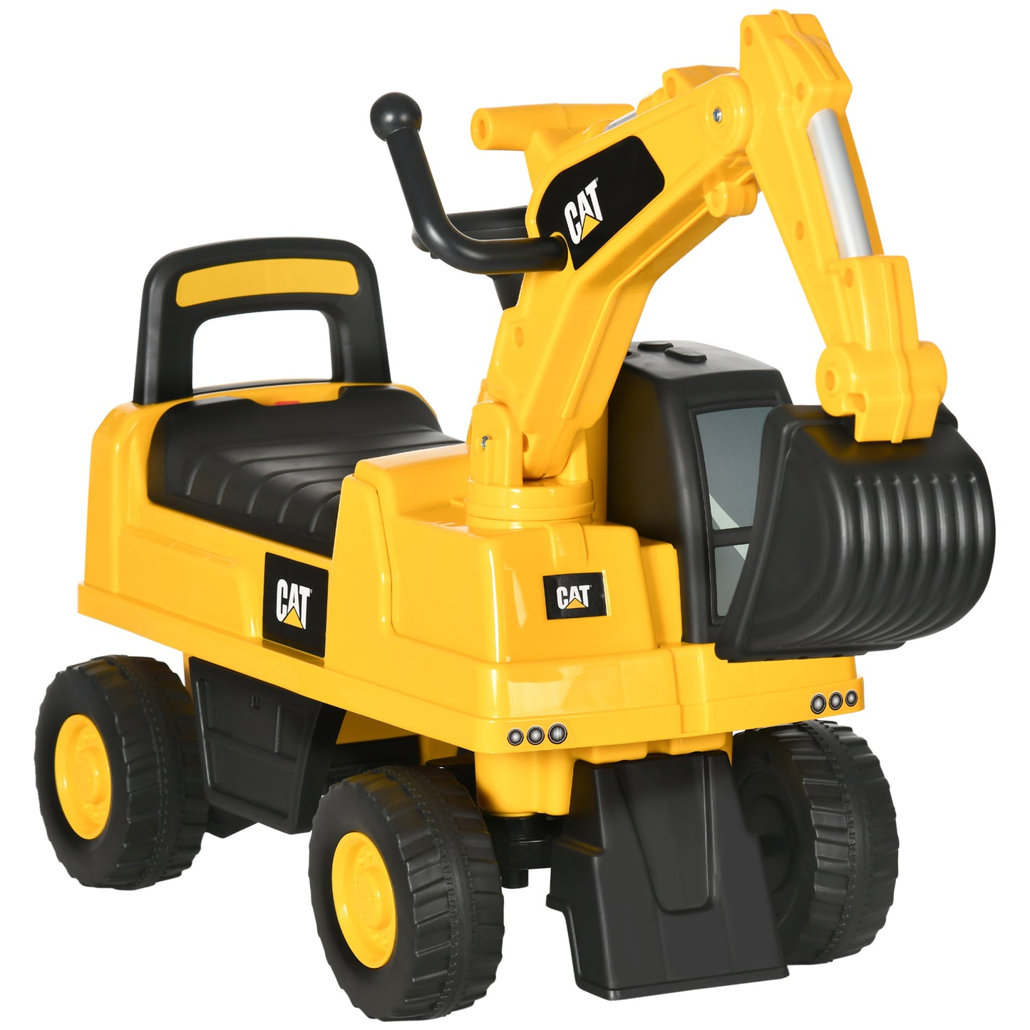 Photo of HOMCOM CAT Licensed Kids Ride on Digger Toddler Pretend Construction Play Toy Foot-To-Floor Ride-On Toy w/ Manual Shovel, Horn, Hidden Storage, for Ages 1-3 Years in Years colour on a white background