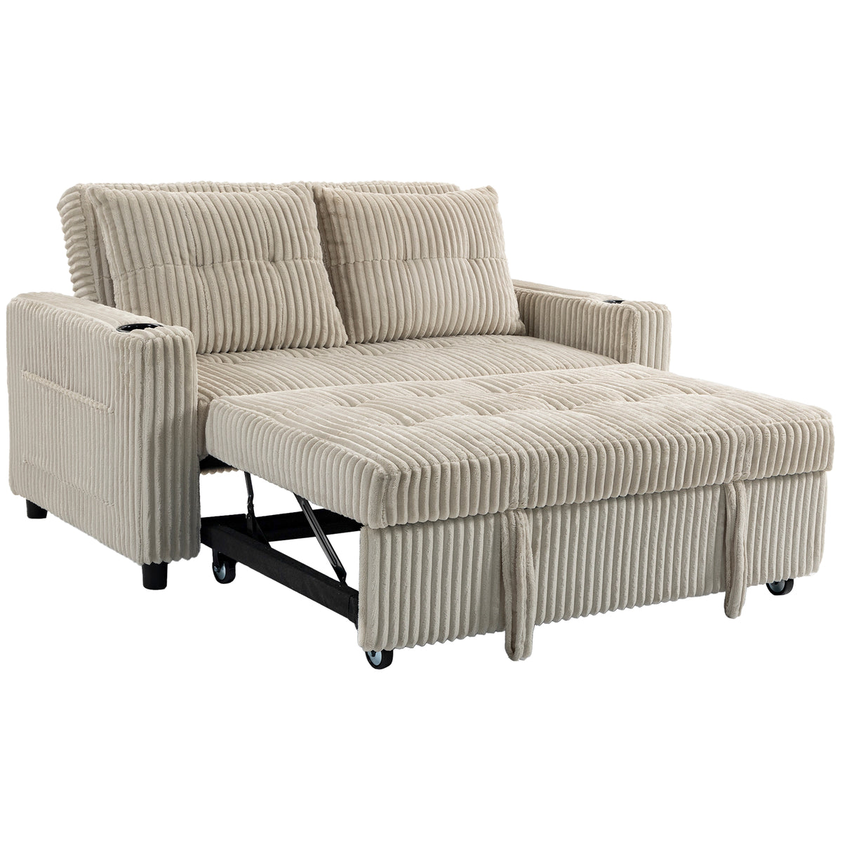 Photo of HOMCOM Corduroy Click Clack Sleeper Sofa with Pull Out Design, 2 Seater Sofa Bed, Cream White in White colour on a white background