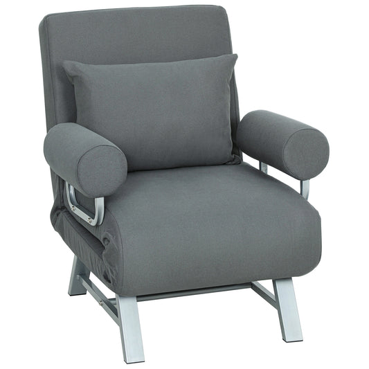 Photo of HOMCOM Single Sofa Bed, 3-in-1 Convertible Folding Chair Bed with Adjustable Backrest, Removable Armrests, Dark Grey in Grey colour on a white background