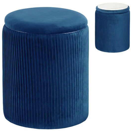 Photo of HOMCOM Storage Ottoman Modern Velvet Round Foot Stool for Living Room Bedroom 45 cm Blue in Blue colour on a white background