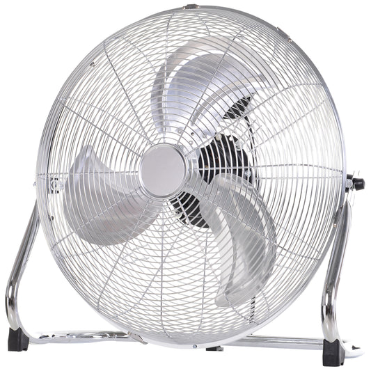Photo of HOMCOM 18" Chrome Metal Floor Fan with Tilting, High Velocity, 3 Speed, Portable Gym Fan for Home Office, Silver in Silver colour on a white background