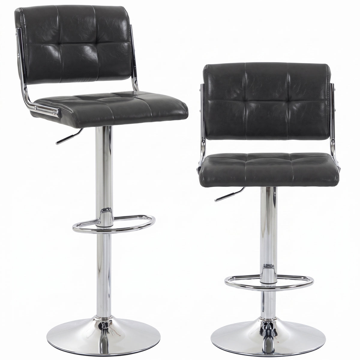 Photo of HOMCOM Bar Stools Modern PU Leather Adjustable Breakfast Bar Stools Backrest Set of 2 Grey in Grey colour on a white background